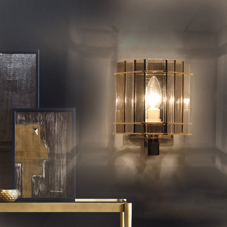 Scandinavian Cylinder Glass Iron 1-Light Wall Sconce Lamp