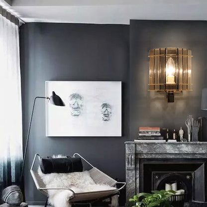 Scandinavian Cylinder Glass Iron 1-Light Wall Sconce Lamp