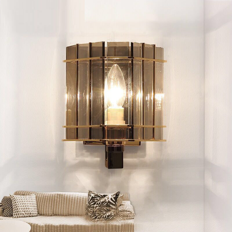 Scandinavian Cylinder Glass Iron 1-Light Wall Sconce Lamp