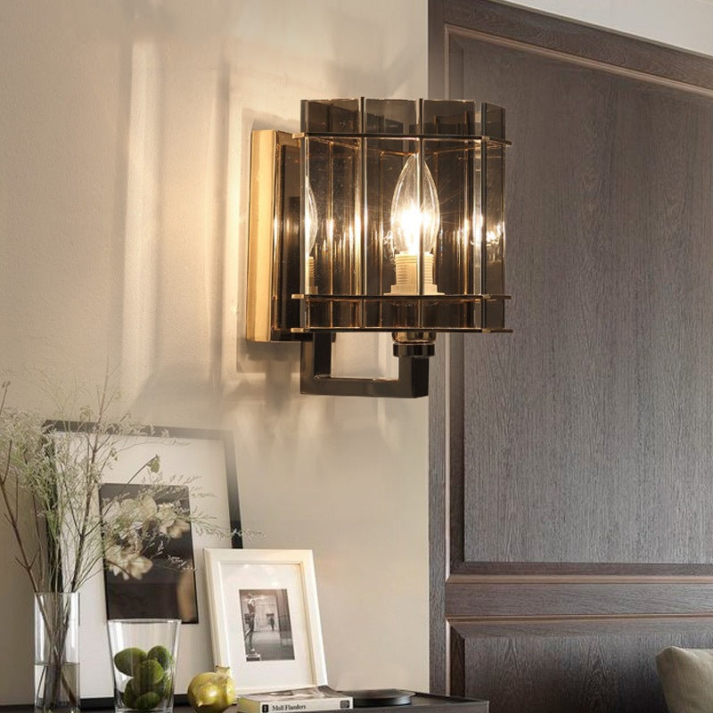 Scandinavian Cylinder Glass Iron 1-Light Wall Sconce Lamp
