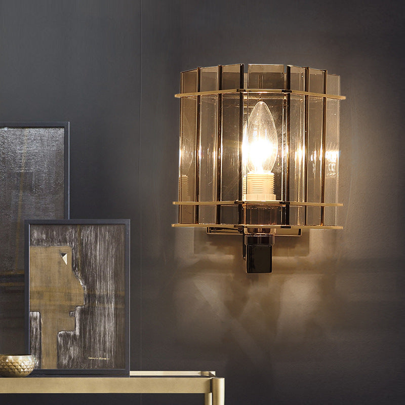 Scandinavian Cylinder Glass Iron 1-Light Wall Sconce Lamp