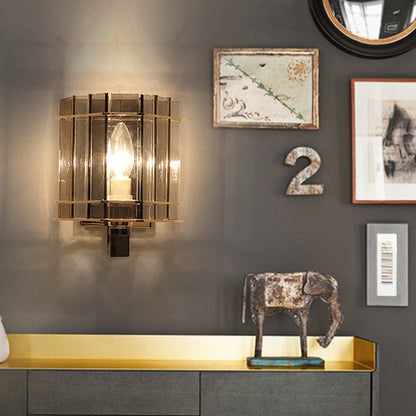 Scandinavian Cylinder Glass Iron 1-Light Wall Sconce Lamp