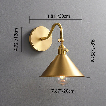 Conical Round Bent Brass 1-Light Wall Sconce Lamp