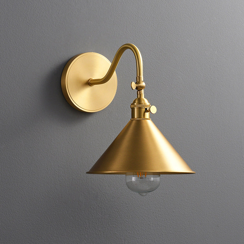Conical Round Bent Brass 1-Light Wall Sconce Lamp
