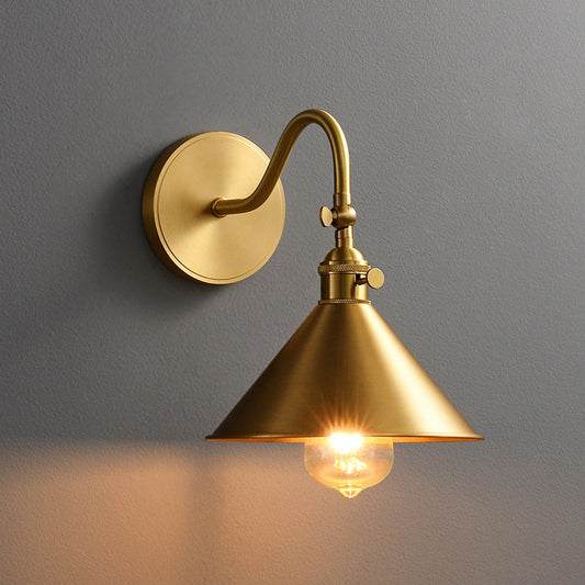 Conical Round Bent Brass 1-Light Wall Sconce Lamp