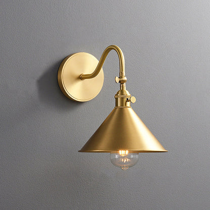Conical Round Bent Brass 1-Light Wall Sconce Lamp