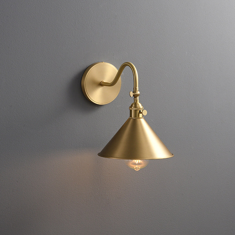 Conical Round Bent Brass 1-Light Wall Sconce Lamp