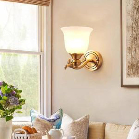 Luxury Round Leaf Glass Brass 1/2 Light Wall Sconce Lamp