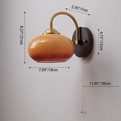 Chinese Curved Glass Ash Wood Iron 1-Light Wall Sconce Lamp