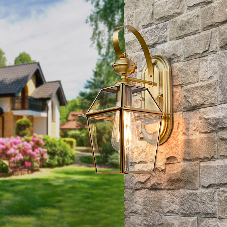 Hexagonal Waterproof Glass Brass 1-Light Wall Sconce Lamp