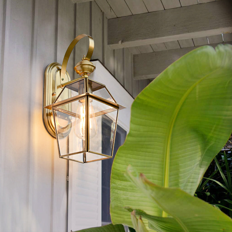 Hexagonal Waterproof Glass Brass 1-Light Wall Sconce Lamp