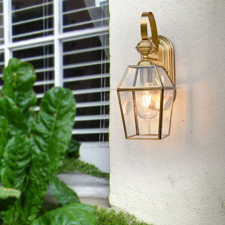 Hexagonal Waterproof Glass Brass 1-Light Wall Sconce Lamp