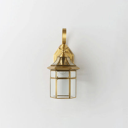 Hexagonal Waterproof Glass Brass 1-Light Wall Sconce Lamp