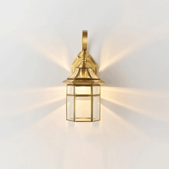 Hexagonal Waterproof Glass Brass 1-Light Wall Sconce Lamp