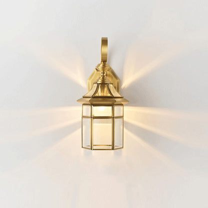 Hexagonal Waterproof Glass Brass 1-Light Wall Sconce Lamp