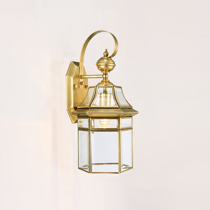 Hexagonal Waterproof Glass Brass 1-Light Wall Sconce Lamp