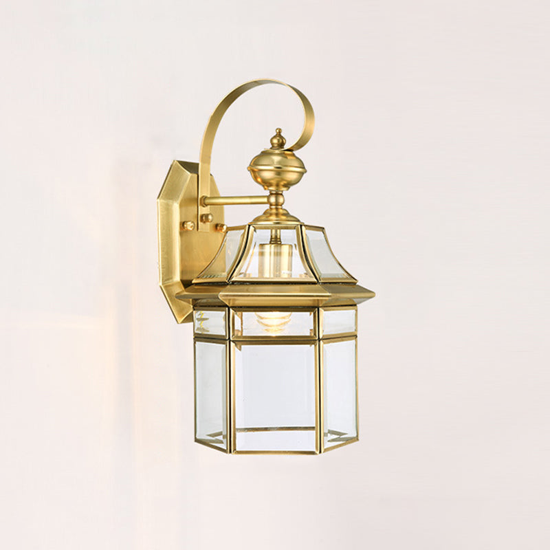 Hexagonal Waterproof Glass Brass 1-Light Wall Sconce Lamp