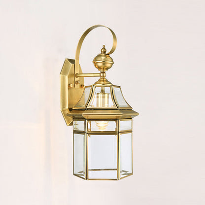Hexagonal Waterproof Glass Brass 1-Light Wall Sconce Lamp