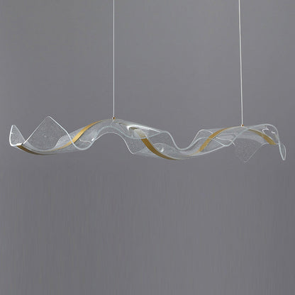 Modern Minimalist Wave Bend Acrylic Aluminum LED Chandelier Island Light For Living Room