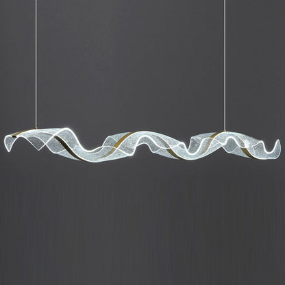 Modern Minimalist Wave Bend Acrylic Aluminum LED Chandelier Island Light For Living Room