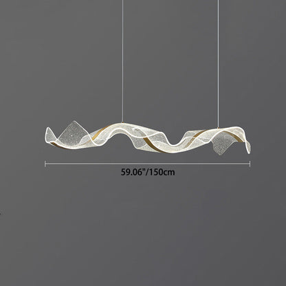 Modern Minimalist Wave Bend Acrylic Aluminum LED Chandelier Island Light For Living Room