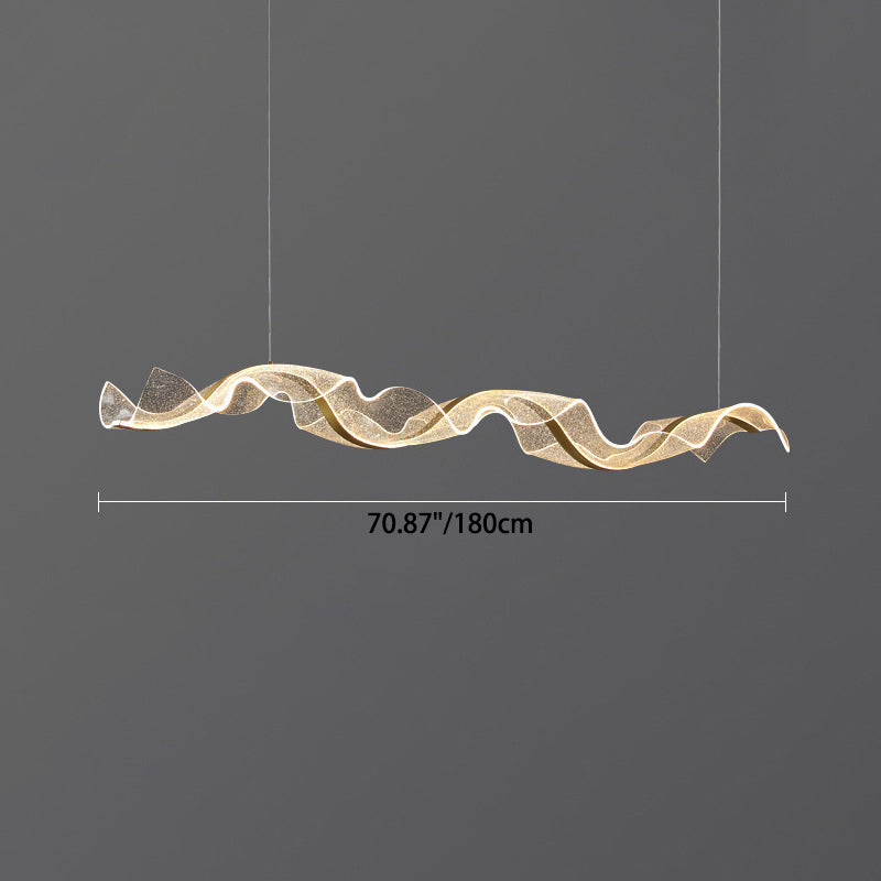 Modern Minimalist Wave Bend Acrylic Aluminum LED Chandelier Island Light For Living Room