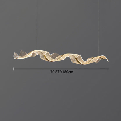 Modern Minimalist Wave Bend Acrylic Aluminum LED Chandelier Island Light For Living Room