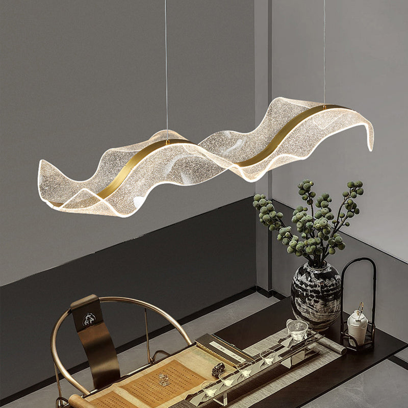 Modern Minimalist Wave Bend Acrylic Aluminum LED Chandelier Island Light For Living Room