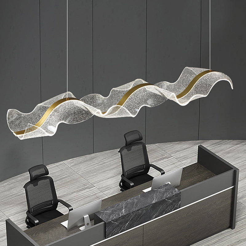 Modern Minimalist Wave Bend Acrylic Aluminum LED Chandelier Island Light For Living Room