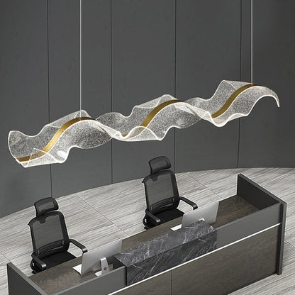 Modern Minimalist Wave Bend Acrylic Aluminum LED Chandelier Island Light For Living Room