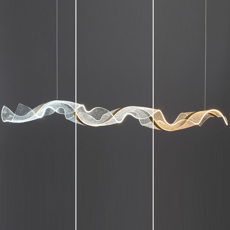 Modern Minimalist Wave Bend Acrylic Aluminum LED Chandelier Island Light For Living Room