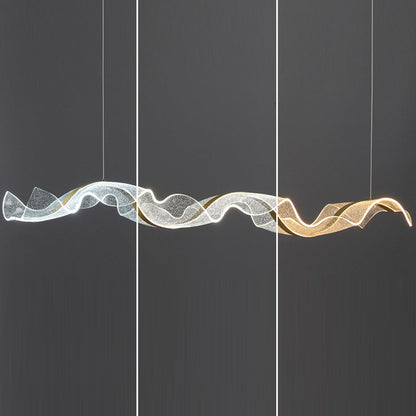 Modern Minimalist Wave Bend Acrylic Aluminum LED Chandelier Island Light For Living Room