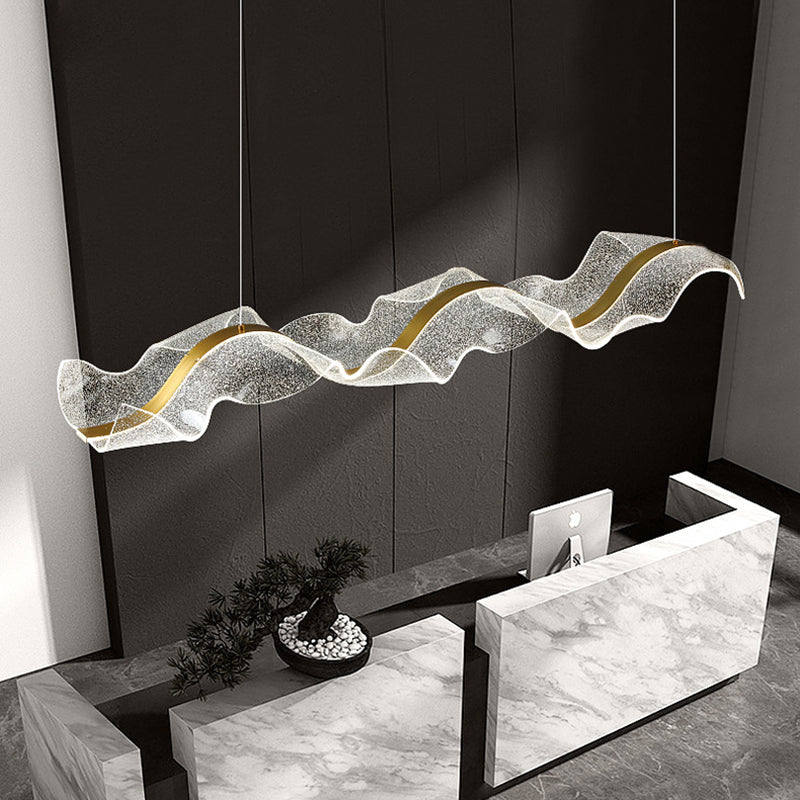 Modern Minimalist Wave Bend Acrylic Aluminum LED Chandelier Island Light For Living Room