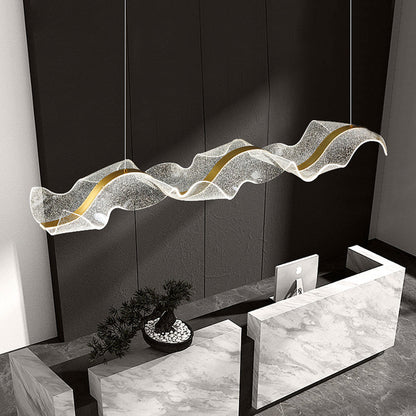 Modern Minimalist Wave Bend Acrylic Aluminum LED Chandelier Island Light For Living Room