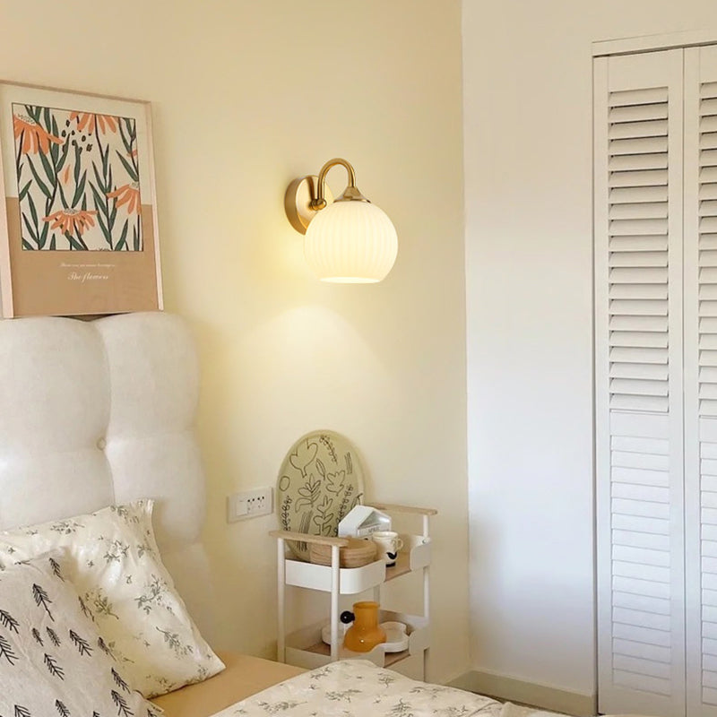 Orb Striped Round Glass Iron 1-Light Wall Sconce Lamp