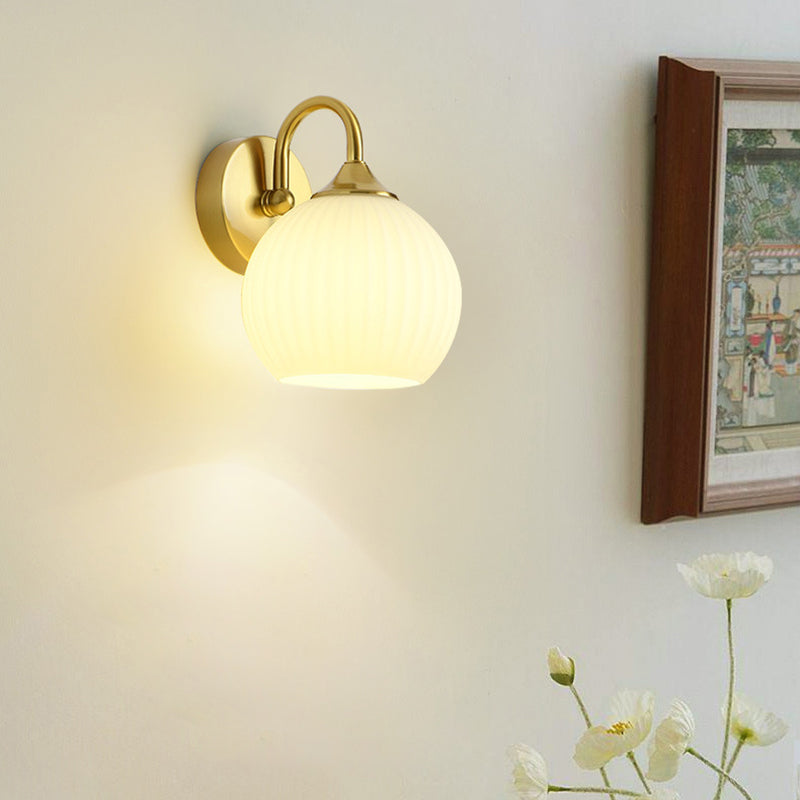 Orb Striped Round Glass Iron 1-Light Wall Sconce Lamp