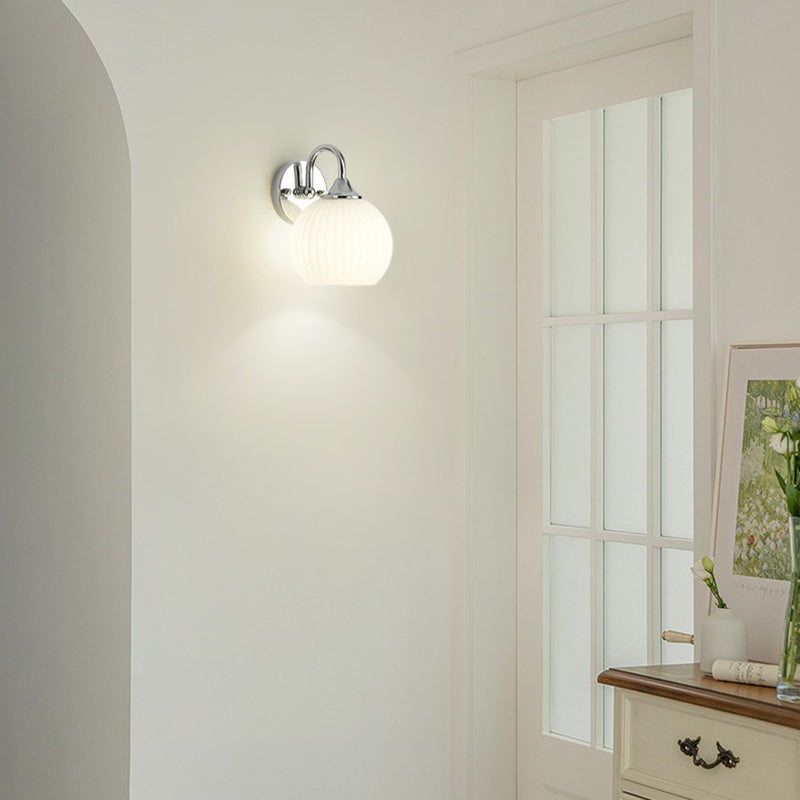 Orb Striped Round Glass Iron 1-Light Wall Sconce Lamp