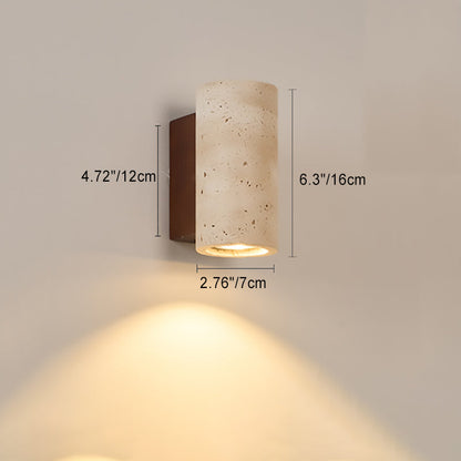 Traditional Japanese Square Cylinder Rectangle Yellow Travertine Solid Wood 1-Light Wall Sconce Lamp For Living Room