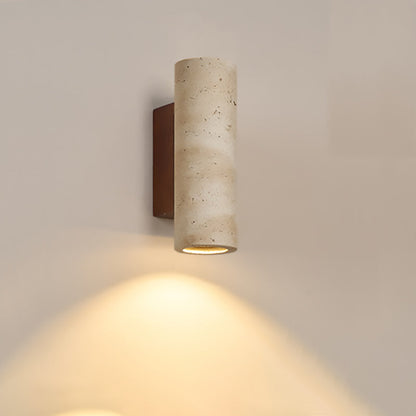 Traditional Japanese Square Cylinder Rectangle Yellow Travertine Solid Wood 1-Light Wall Sconce Lamp For Living Room