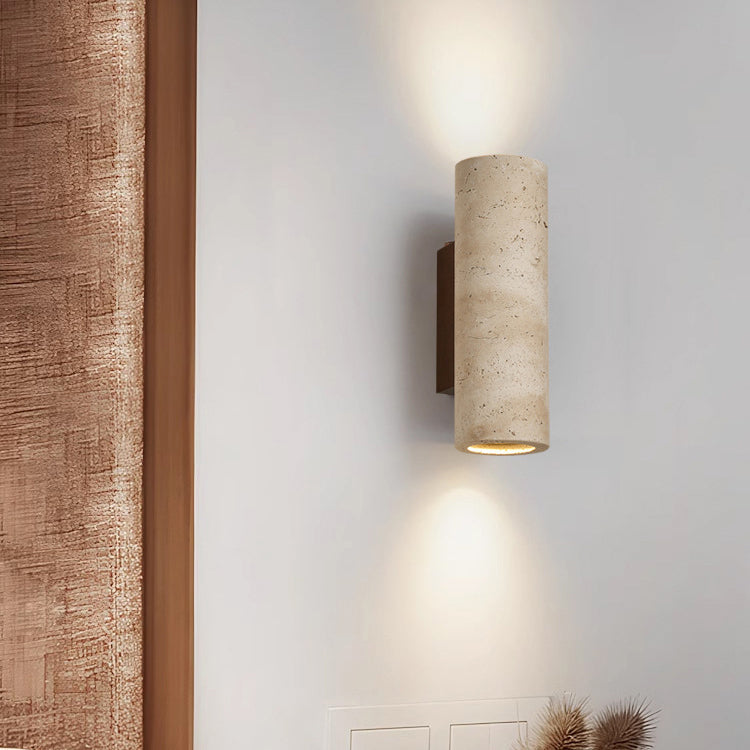 Japanese Travertine Solid Wood 2-Light Wall Sconce Lamp