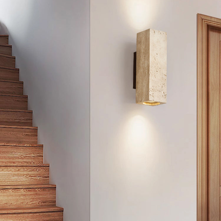 Japanese Travertine Solid Wood 2-Light Wall Sconce Lamp