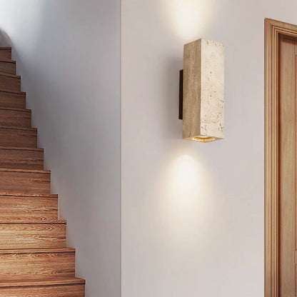 Japanese Travertine Solid Wood 2-Light Wall Sconce Lamp