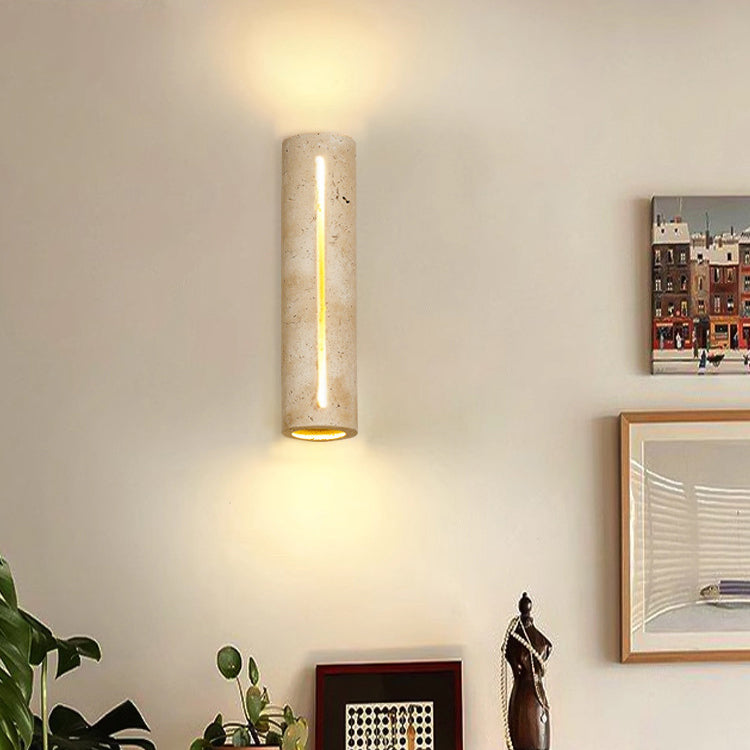 Japanese Travertine Solid Wood 2-Light Wall Sconce Lamp