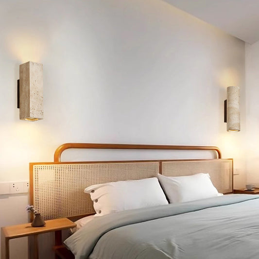 Japanese Travertine Solid Wood 2-Light Wall Sconce Lamp