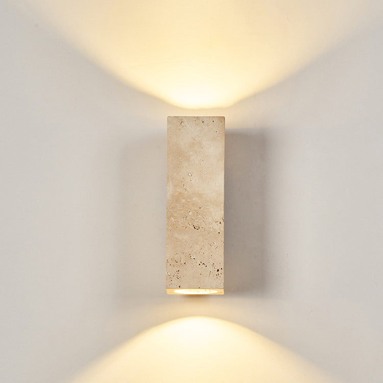 Japanese Travertine Solid Wood 2-Light Wall Sconce Lamp