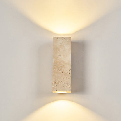 Japanese Travertine Solid Wood 2-Light Wall Sconce Lamp