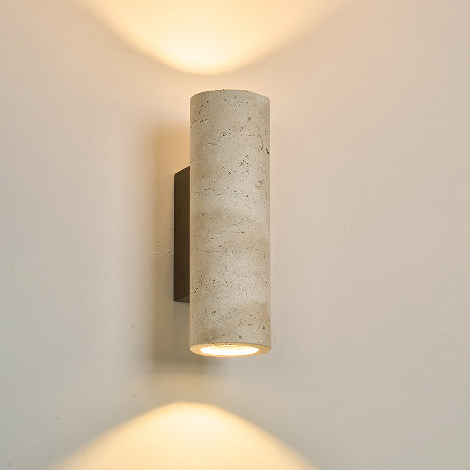 Japanese Travertine Solid Wood 2-Light Wall Sconce Lamp