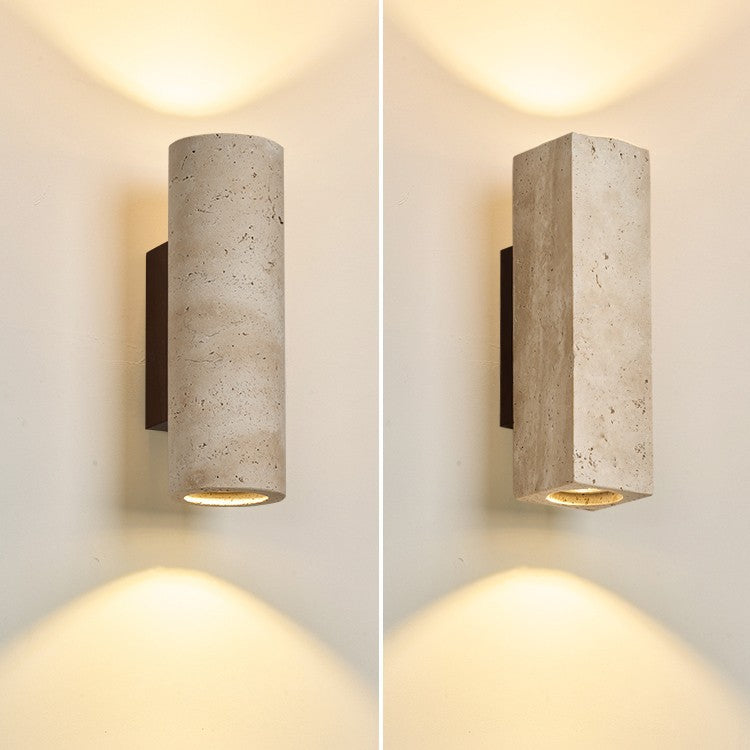 Japanese Travertine Solid Wood 2-Light Wall Sconce Lamp
