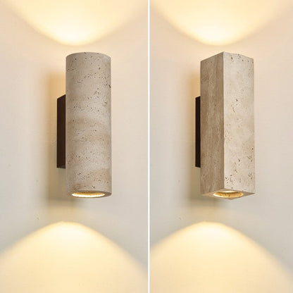 Japanese Travertine Solid Wood 2-Light Wall Sconce Lamp