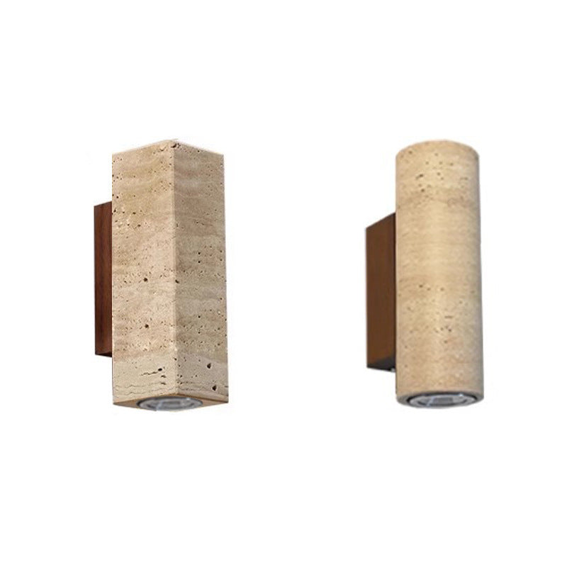 Japanese Travertine Solid Wood 2-Light Wall Sconce Lamp